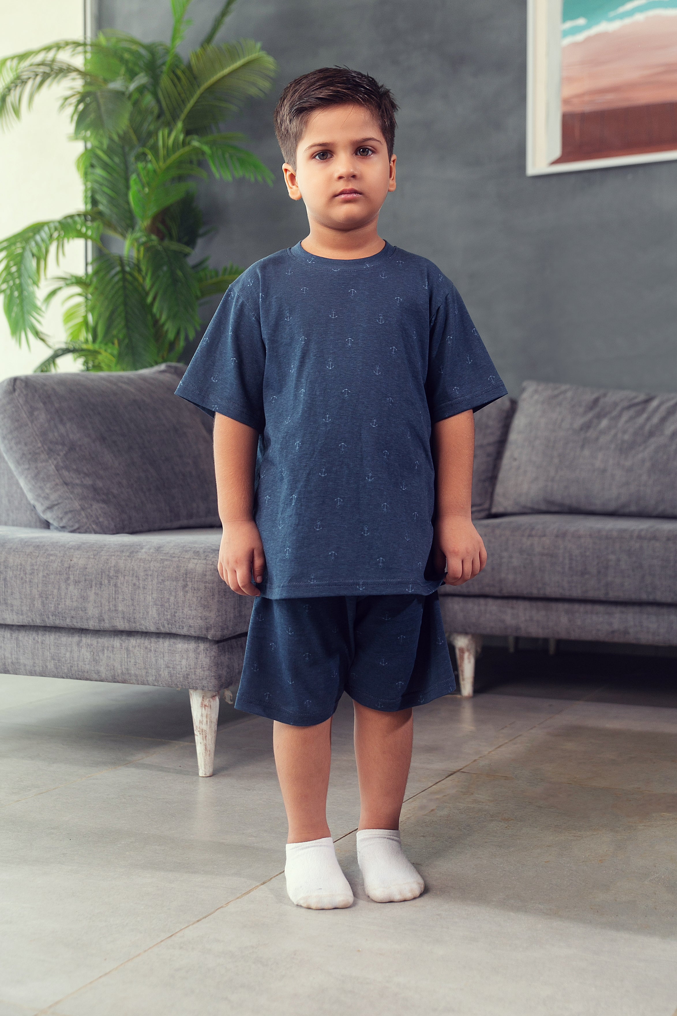 Navy Anchor Shorts Set - boys